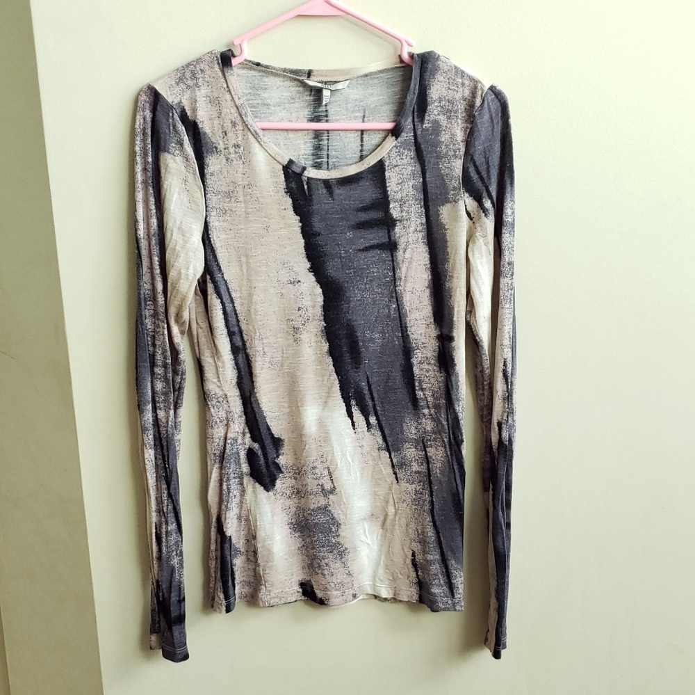🚫SOLD! BKE Mixed Print Tan/Cream & Gray Top